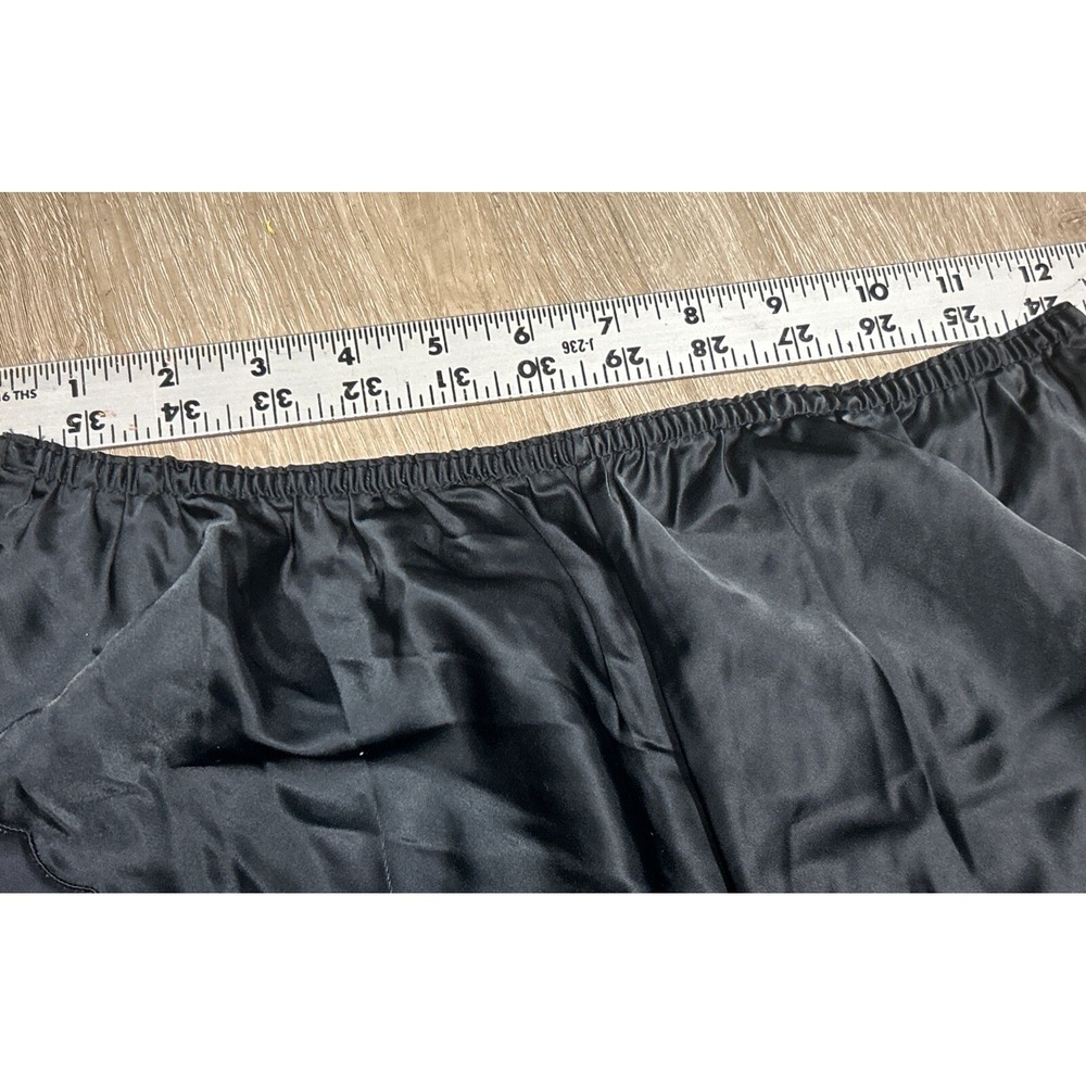 Vintage Satin Panties Black High Waist Bikini Cut Scallop Edge Pembrooke L - Picture 3 of 4